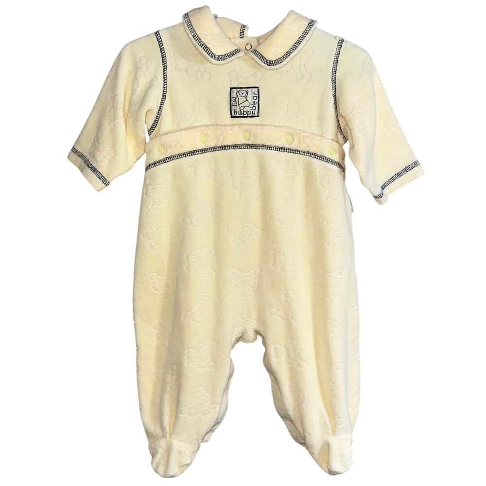 Vintage 90s McBaby Yellow Terry Teddy Bear One Piece Footie Jumpsuit Size 3/6M